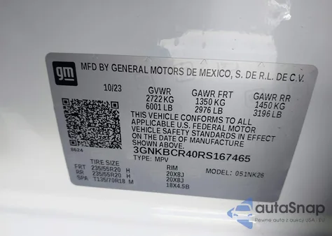 2024 Chevrolet Blazer Fwd 2Lt z USA, uszkodzony, nr VIN 3GNKBCR40RS167465